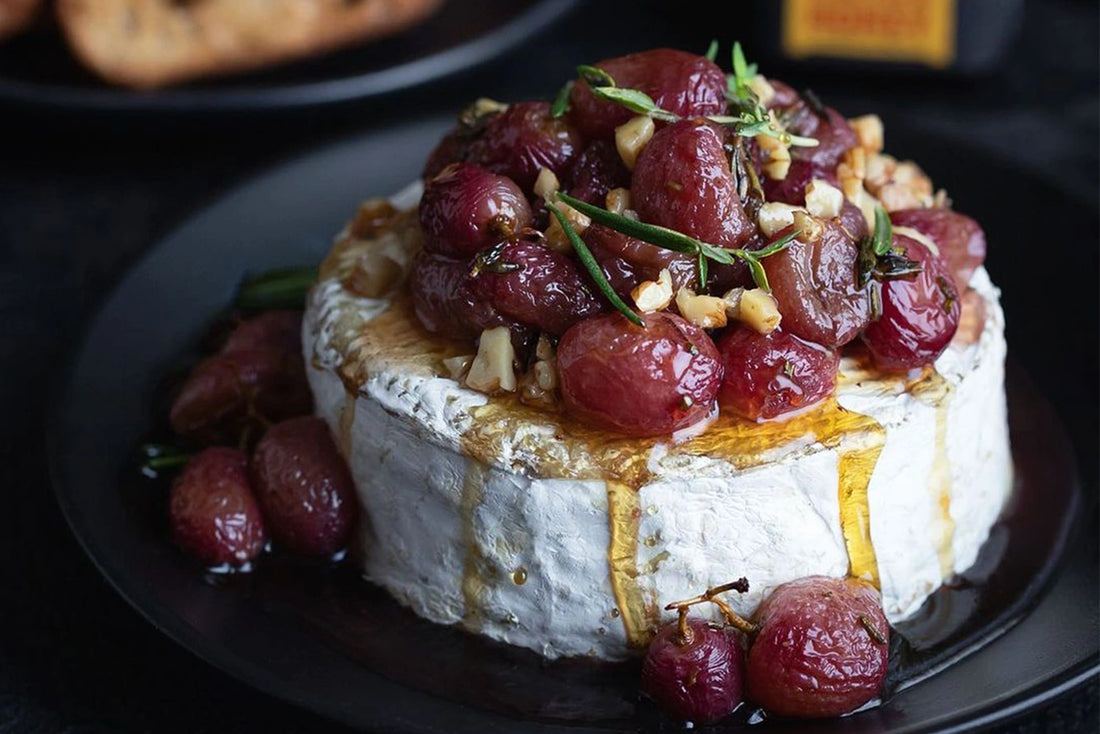 Baked Camembert with Balsamic Roasted Grapes, Walnuts & Honey